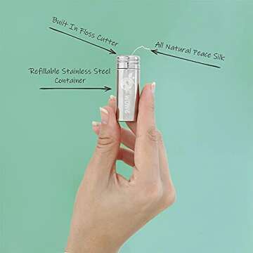 Wowe Natural Biodegradable Peace Silk Dental Floss with Candelilla Wax, Refillable Stainless Steel Container and 3 Refills - 6 Month Supply, 99 Yards Total… (Unflavored)