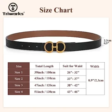 TRIWORKS Women Reversible Leather Belt for Jeans Pants Fashion Ladies Belt with Gold Buckle, A-Black+Brown, Suit for Waist 26"-32"
