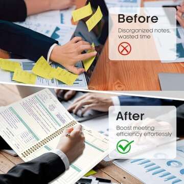 Taja Meeting Notebook for Work Organization - Work notebook with action items, Meeting Minutes Planner Notebook, Perfect Office Supplies for Men & Women - Black