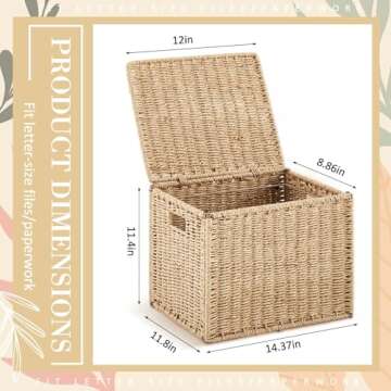 Jingmore Seagrass File Box Organizers Collapsible Letter Size Filing Cabinet with Lid Portable Decor...