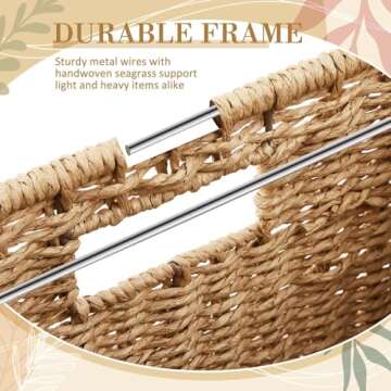 Jingmore Seagrass File Box Organizers Collapsible Letter Size Filing Cabinet with Lid Portable Decorative Document File Storage Box for Office/Decor/Home, Natural (Letter Size)