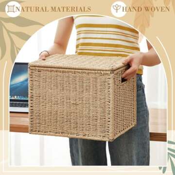 Jingmore Seagrass File Box Organizers Collapsible Letter Size Filing Cabinet with Lid Portable Decorative Document File Storage Box for Office/Decor/Home, Natural (Letter Size)