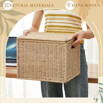 Jingmore Seagrass File Box Organizers Collapsible Letter Size Filing Cabinet with Lid Portable Decorative Document File Storage Box for Office/Decor/Home, Natural (Letter Size)