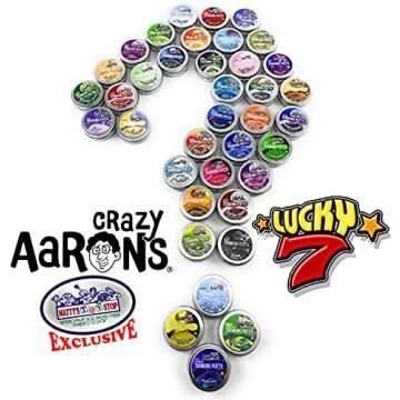 Matty's Toy Stop Crazy Aaron's Putty Mini Tins Lucky 7 Surprise Gift Set Party Bundle - 7 Pack (.47oz Each) Assorted Colors