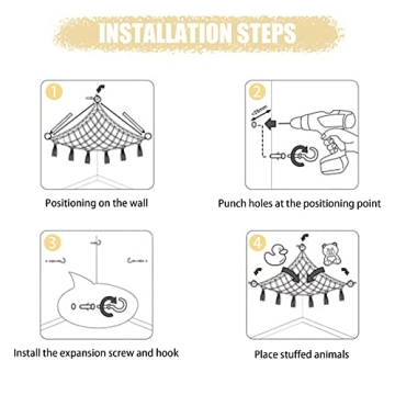 CERETIA Stuffed Animal Hammock with LED Light, Toy Hammock for Stuffed Animals Storage for Kids Room Decor, Stuffed Animal Hammock Corner, White