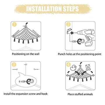 CERETIA Stuffed Animal Hammock with LED Light, Toy Hammock for Stuffed Animals Storage for Kids Room Decor, Stuffed Animal Hammock Corner, White