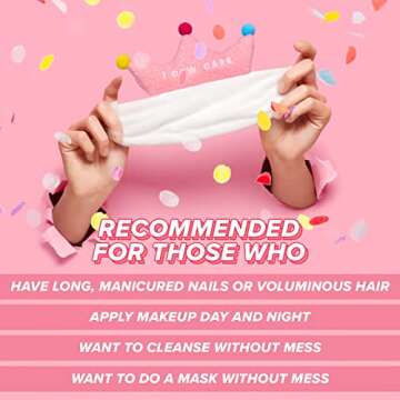 I DEW CARE Face Wash Headband - Pink Tiara | Adorable Design, Perfect for Washing & Cleansing, Makeup and Spa, Bath, Skincare, Quick Dry, Soft & Fuzzy, Non Slip, Reusable, Teen Girls Stuff