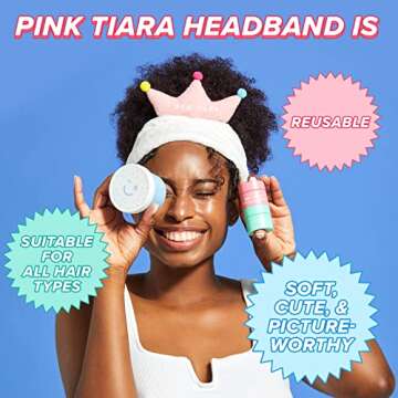 I DEW CARE Face Wash Headband - Pink Tiara | Adorable Design, Perfect for Washing & Cleansing, Makeup and Spa, Bath, Skincare, Quick Dry, Soft & Fuzzy, Non Slip, Reusable, Teen Girls Stuff