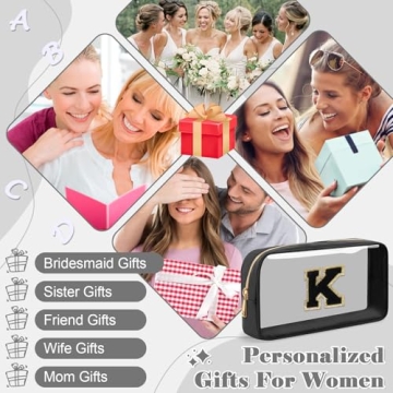 Personalized Initial Letter Clear Makeup Bag for Women