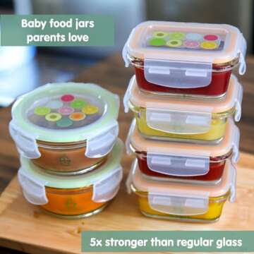 Sage Spoonfuls Glass Baby Food Containers - 6 Pack, Durable & Leakproof