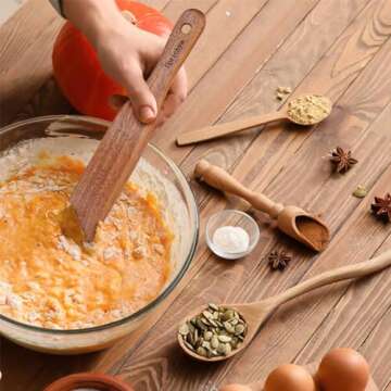 Uprichya Wooden Bread Bow Knife and Skinny Spurtle for Sourdough Starter, Bagel Sourdough Bread knife Cutter for Homemade Bread, Kitchen Gift Sharp Bread Knife and Mixing Cooking Spurtle