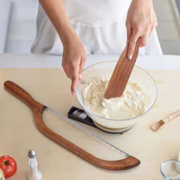 Uprichya Wooden Bread Bow Knife and Skinny Spurtle for Sourdough Starter, Bagel Sourdough Bread knife Cutter for Homemade Bread, Kitchen Gift Sharp Bread Knife and Mixing Cooking Spurtle