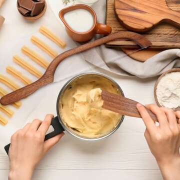 Uprichya Wooden Bread Bow Knife and Skinny Spurtle for Sourdough Starter, Bagel Sourdough Bread knife Cutter for Homemade Bread, Kitchen Gift Sharp Bread Knife and Mixing Cooking Spurtle