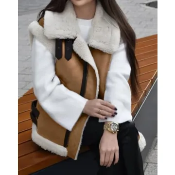 loveimgs Women's Winter Warm Suede Sherpa Leather Vest Jacket Zip Up Sleeveless Lambwool Fur Coat with Pockets (Large, Brown)