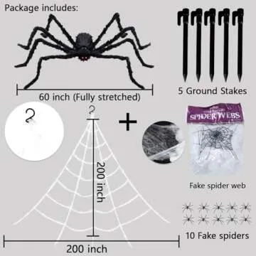 200" Spider Web and 60" Giant Spider for Halloween