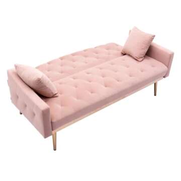 SZLizCCC65inch Loveseat Sofa Chair,Button Velvet Sofa,Sleeper Sofa chaisr Set, Mid-Century Modern Sofa Bed, Couch Bed for Living Room with Golden Metal Foot(Couch, Pink)