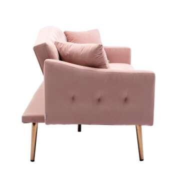 SZLizCCC65inch Loveseat Sofa Chair,Button Velvet Sofa,Sleeper Sofa chaisr Set, Mid-Century Modern Sofa Bed, Couch Bed for Living Room with Golden Metal Foot(Couch, Pink)