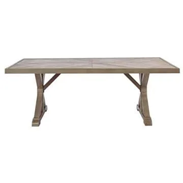Signature Design by Ashley Beachcroft Modern Farmhouse Outdoor Dining Table with Porcelain Top, Beige