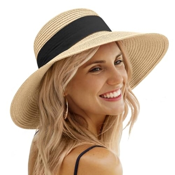 Fashionable Premium Straw Woven Beach Hat for Women - UV Protection, Foldable, Lightweight