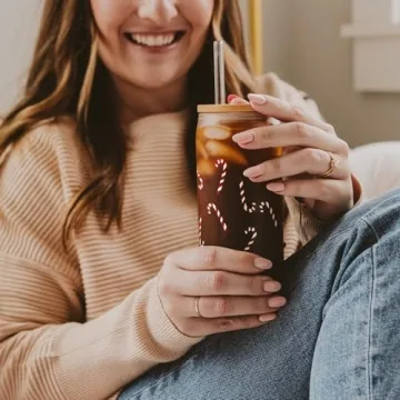 Candy Cane Can Glasses with Lid for Christmas Cheer