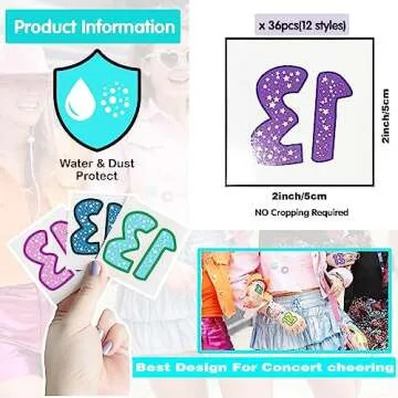 Tuoshei 36 Pcs Concert Merch,13 Temporary Tattoo,13 Tattoo, Hand tattoo, Star Temporary Tattoos, Concert Accessories for Singer Gifts