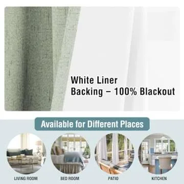 H.VERSAILTEX Linen Blackout Curtains 96 Inches Long 100% Absolutely Blackout Thermal Insulated Textured Linen Look Curtain Draperies Anti-Rust Grommet, Energy Saving with White Liner, 2 Panels, Sage