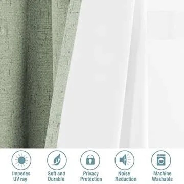 H.VERSAILTEX Linen Blackout Curtains 96 Inches Long 100% Absolutely Blackout Thermal Insulated Textured Linen Look Curtain Draperies Anti-Rust Grommet, Energy Saving with White Liner, 2 Panels, Sage
