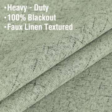 H.VERSAILTEX Linen Blackout Curtains 96 Inches Long 100% Absolutely Blackout Thermal Insulated Textured Linen Look Curtain Draperies Anti-Rust Grommet, Energy Saving with White Liner, 2 Panels, Sage