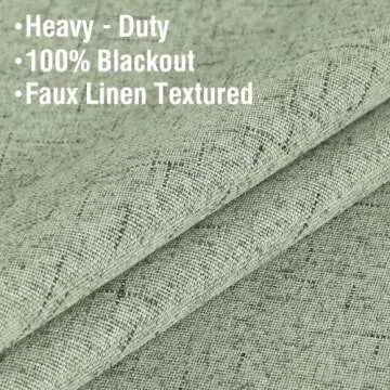 H.VERSAILTEX Linen Blackout Curtains 96 Inches Long 100% Absolutely Blackout Thermal Insulated Textured Linen Look Curtain Draperies Anti-Rust Grommet, Energy Saving with White Liner, 2 Panels, Sage