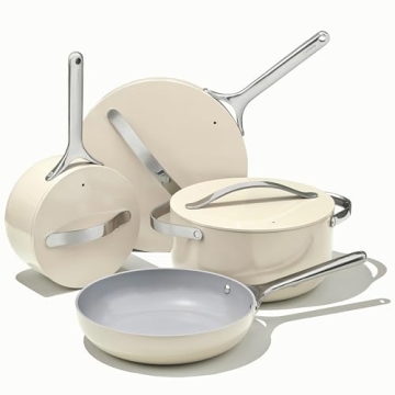 Caraway Nonstick Ceramic Cookware Set (12 Piece) Pots, Pans, 3 Lids and Kitchen Storage - Non Toxic ...