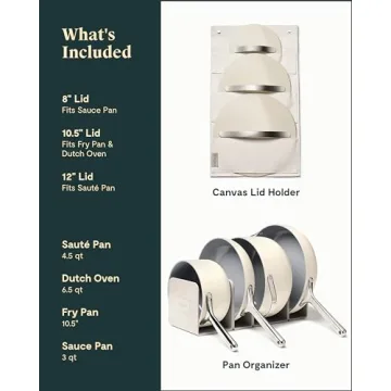 Caraway Nonstick Ceramic Cookware Set (12 Piece) Pots, Pans, 3 Lids and Kitchen Storage - Non Toxic - Oven Safe & Compatible with All Stovetops - Cream