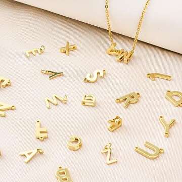 26Pcs 18K Gold Filled A-Z Alphabet Letters Charms for Jewelry Making, Initial A-Z Alphabet Charm Pendant Beads, Slide Glitter Pendants for Women DIY Bracelet Necklace Earrings Choker Making (Style A)