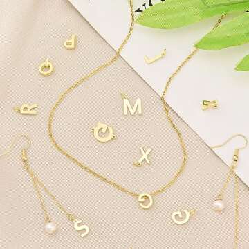 26Pcs 18K Gold Filled A-Z Alphabet Letters Charms for Jewelry Making, Initial A-Z Alphabet Charm Pendant Beads, Slide Glitter Pendants for Women DIY Bracelet Necklace Earrings Choker Making (Style A)