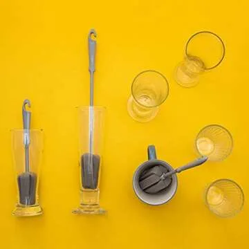 4PCS Grey Soft Sponge Bottle Cleaning Brush Plastic Handle Cup Brush Scrubber Washing Brush vase Bottle Pot Cleaner（2 size 10”15”）