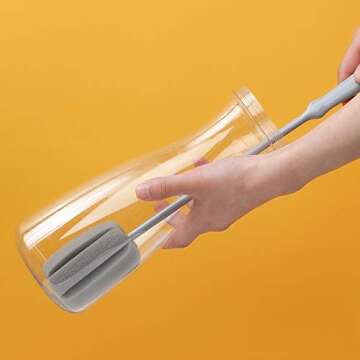 4PCS Grey Soft Sponge Bottle Cleaning Brush Plastic Handle Cup Brush Scrubber Washing Brush vase Bottle Pot Cleaner（2 size 10”15”）