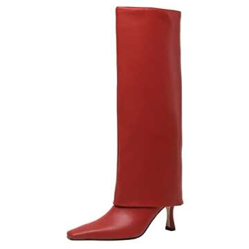 Kluolandi Women's Stiletto High Heel Knee High Boots Pointed Toe Fold Over Boots for Women Knee High...