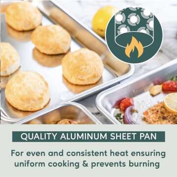 Ultra Cuisine Eight Baking Sheet Pan Set of 2- Professional Bakeware for Roasting, Cooking & More - Food Safe, Warp Resisitant, Bake Trays for Oven - Rimmed Cookie Sheets for Baking (Aluminum 7x10")