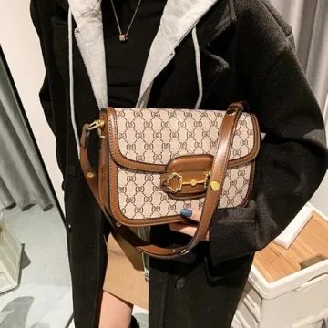 Women's Small Crossbody Bags with Golden Buckle Artificial Leather Purse Handbag in Fashionable Design (Brown plus size)