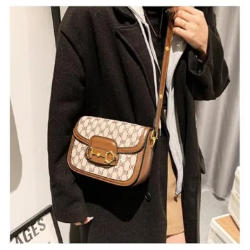 Women's Small Crossbody Bags with Golden Buckle Artificial Leather Purse Handbag in Fashionable Design (Brown plus size)