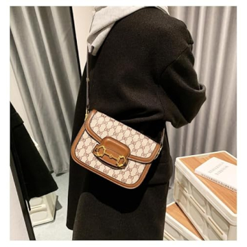 Women's Small Crossbody Bags with Golden Buckle Artificial Leather Purse Handbag in Fashionable Design (Brown plus size)