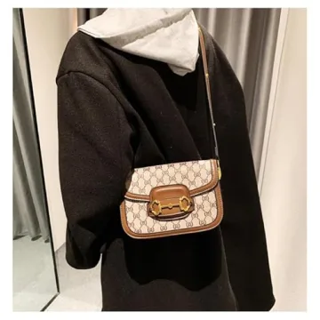 Women's Small Crossbody Bags with Golden Buckle Artificial Leather Purse Handbag in Fashionable Design (Brown plus size)