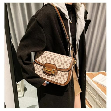 Women's Small Crossbody Bags with Golden Buckle Artificial Leather Purse Handbag in Fashionable Design (Brown plus size)