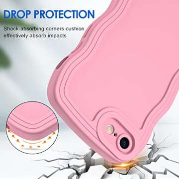 for iPhone SE Case 2022/2020, for iPhone 8/7 Case Wave, Curly Frame Design for Women Girls, Cute Wavy Solid Color Aesthetic Phone Cover Soft Flexible TPU Shockproof Full-Body Protective Cover, Pink