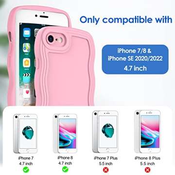 for iPhone SE Case 2022/2020, for iPhone 8/7 Case Wave, Curly Frame Design for Women Girls, Cute Wavy Solid Color Aesthetic Phone Cover Soft Flexible TPU Shockproof Full-Body Protective Cover, Pink