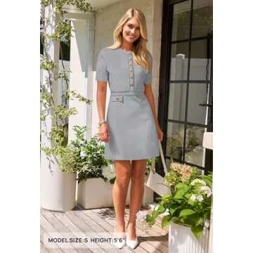 MEROKEETY Women's Knit Bodycon Sweater Dress Button Short Sleeve Crew Neck Elegant Formal Mini Dress...