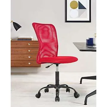 Home Office Chair Armless Mesh Ergonomic Executive Adjustable Mid Back for Women Small Modern Swivel Rolling Desk Task with Wheels Home, Office (Red)