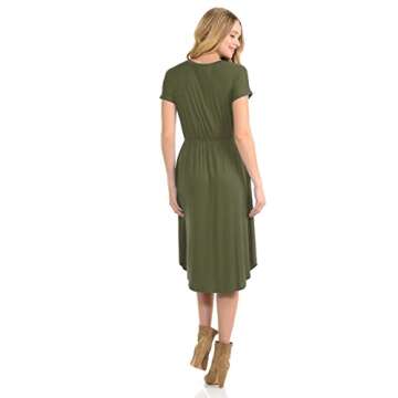 CzzzyL Breastfeeding Dress Women for Work Ladies Short Sleeve Maternity Flare Midi Pull Up Nursing for Baby Shower with Pockets(Green,Large)