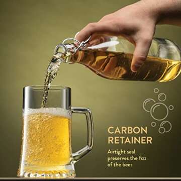 Bormioli Rocco Giara Swing Top Bottles 33 ¾ Ounce-4 Pack Round Clear Glass Grolsch Flip Top Bottle With Stopper, for Beverages, Smoothies, Kefir, Beer, Soda, Juicing, Kombucha, Water, Milk and Vinegar