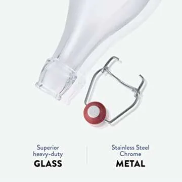 Bormioli Rocco Giara Swing Top Bottles 33 ¾ Ounce-4 Pack Round Clear Glass Grolsch Flip Top Bottle With Stopper, for Beverages, Smoothies, Kefir, Beer, Soda, Juicing, Kombucha, Water, Milk and Vinegar