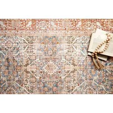 Loloi Layla Collection, LAY-04, Ocean/Rust, 2'-3" x 3'-9", .13" Thick, Accent Rug, Soft, Durable, Vintage Inspired, Distressed, Low Pile, Non-Shedding, Easy Clean, Printed, Living Room Rug